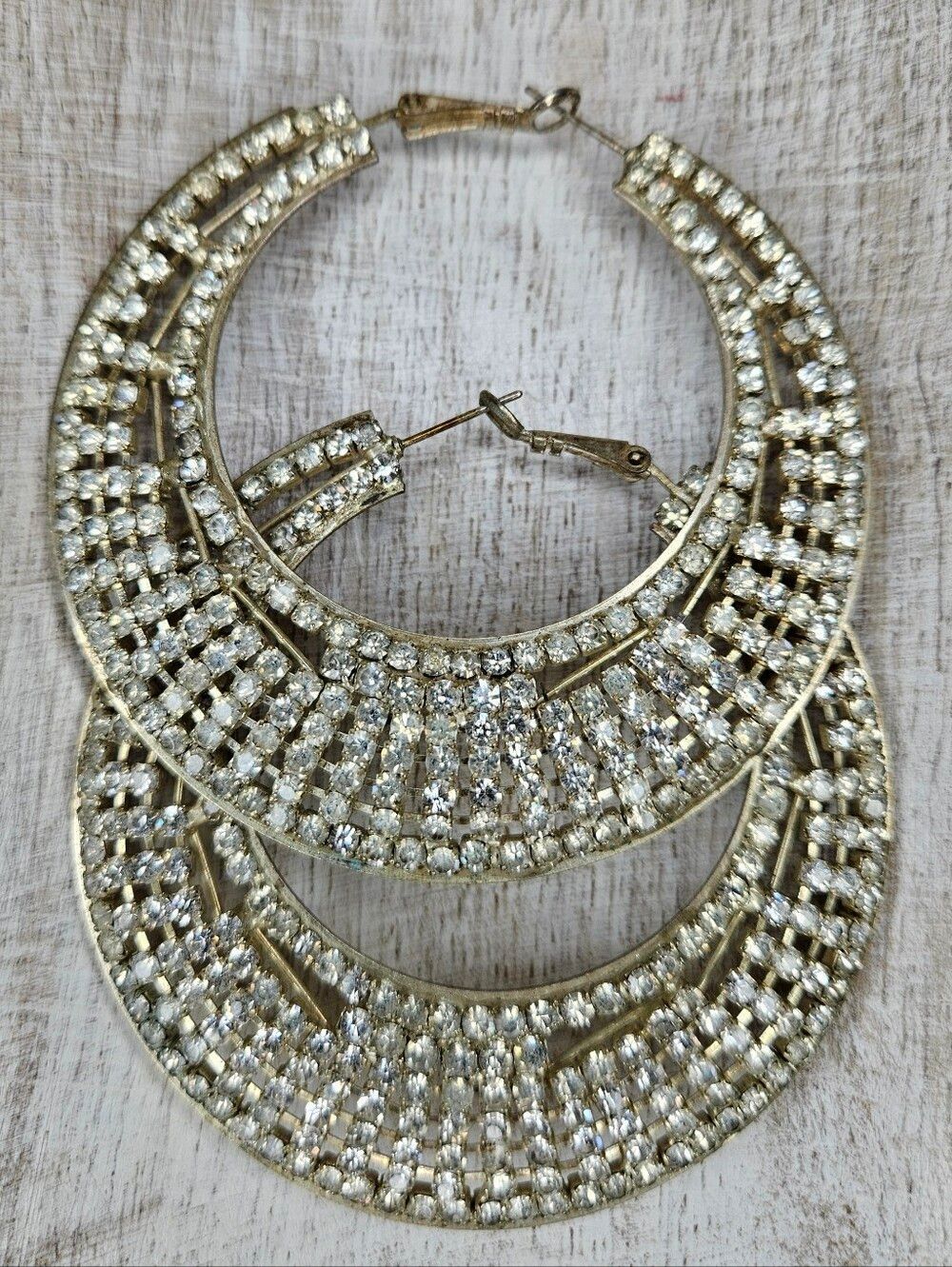 Vintage Style Rhinestone Hoop Earrings Crescent Crystal Y2K Chandelier GUC